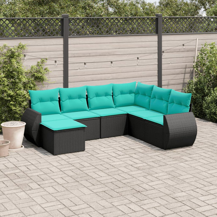 havesofasæt med 7 hynder sort polyrattan