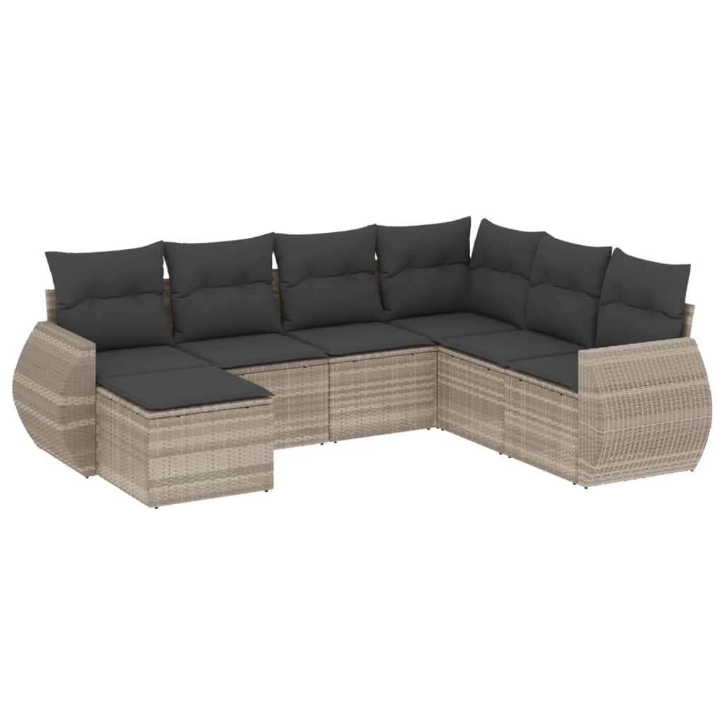 sofasæt til haven 7 dele med hynder polyrattan lysegrå