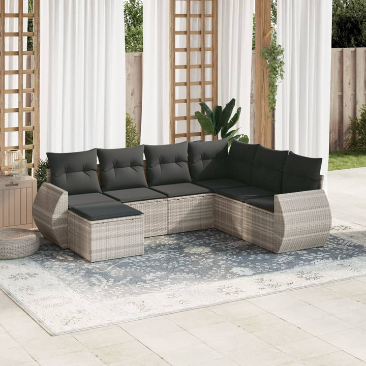 sofasæt til haven 7 dele med hynder polyrattan lysegrå