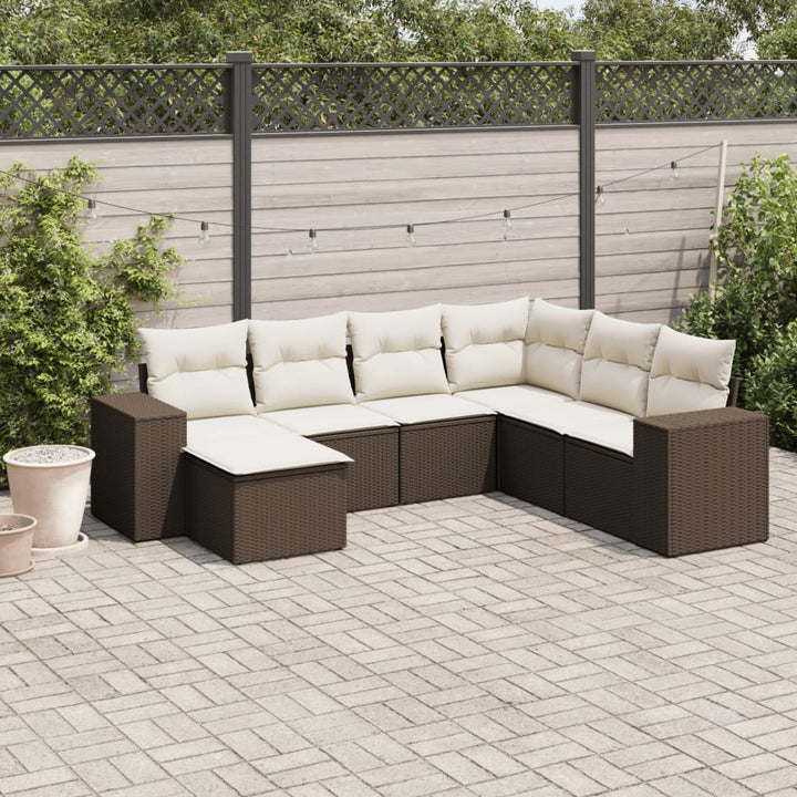 sofasæt til haven 7 dele med hynder polyrattan brun