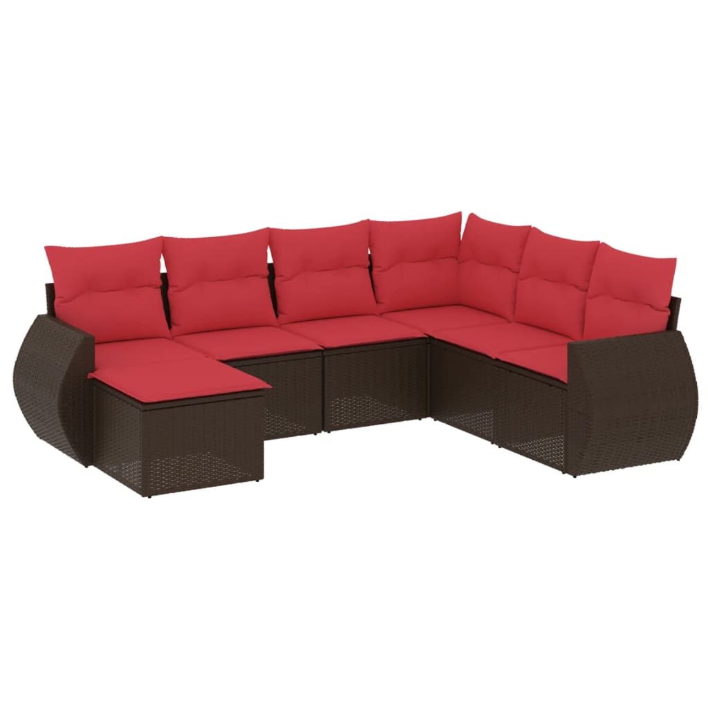 havesofasæt med 7 hynder brun polyrattan