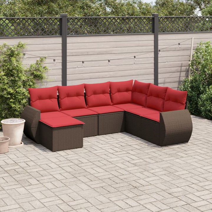 havesofasæt med 7 hynder brun polyrattan