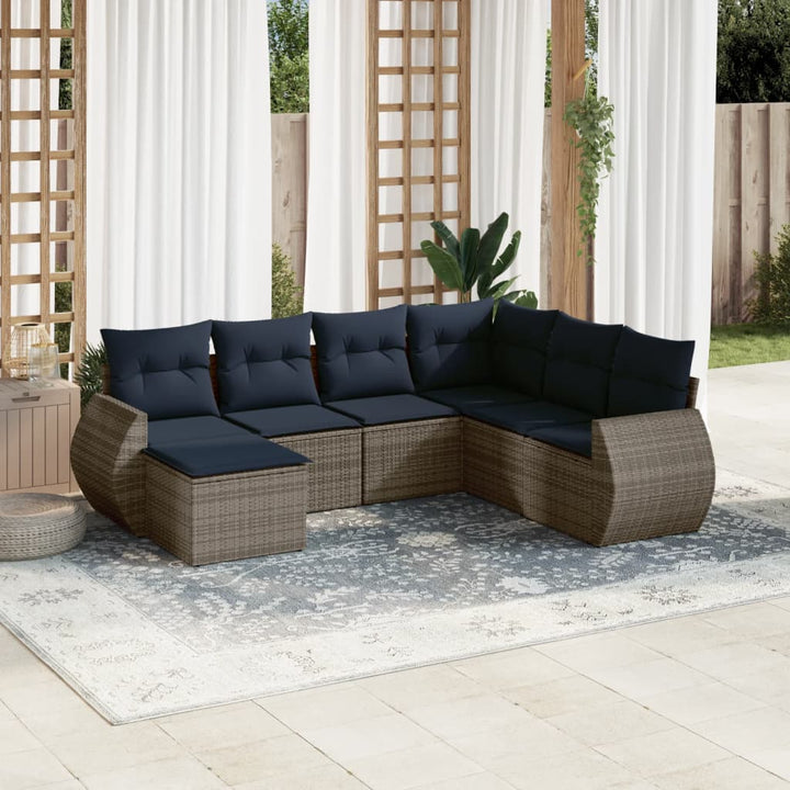 havesofasæt med 8 hynder grå polyrattan