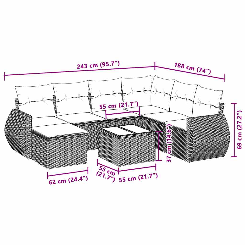 sofasæt til haven 8 dele med hynder polyrattan lysegrå