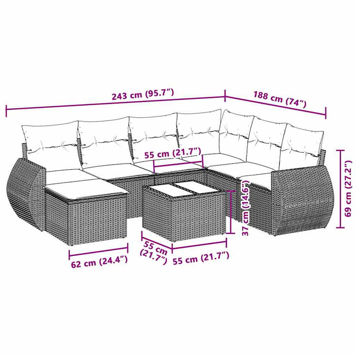 sofasæt til haven 8 dele med hynder polyrattan lysegrå