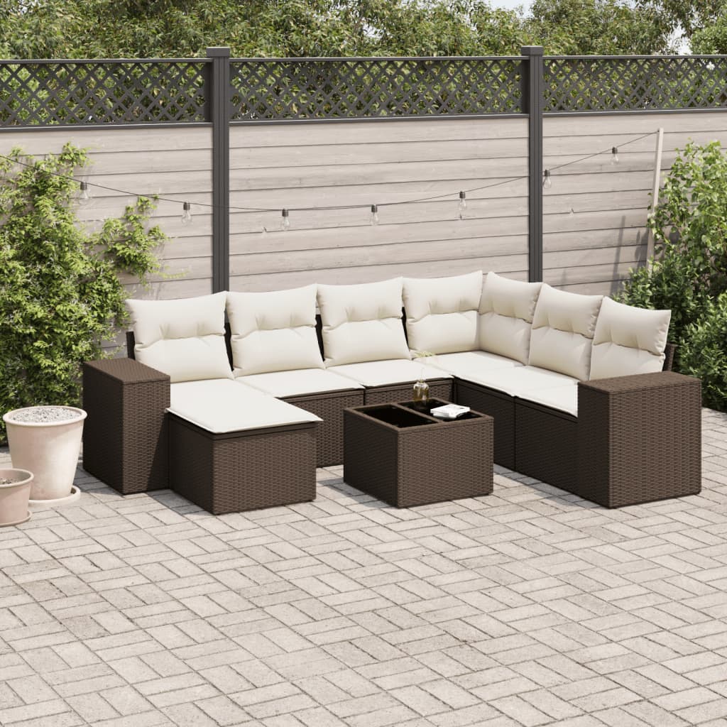 sofasæt til haven 8 dele med hynder polyrattan brun