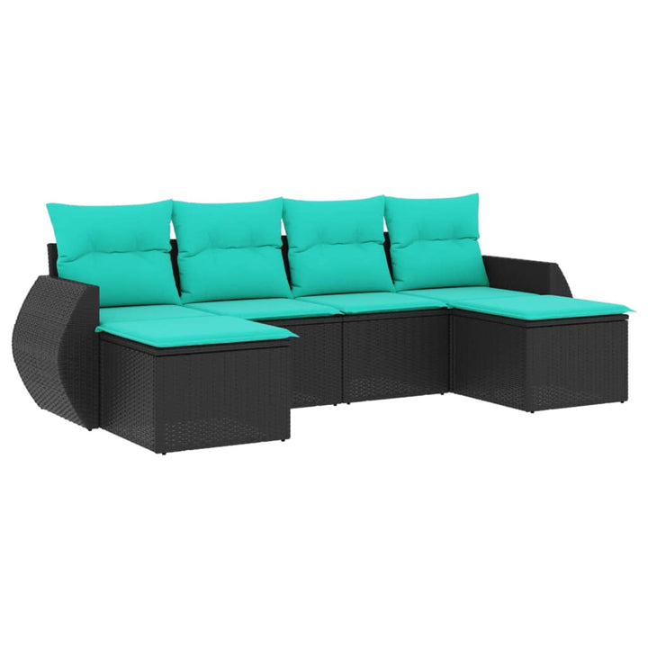 havesofasæt med 6 hynder sort polyrattan