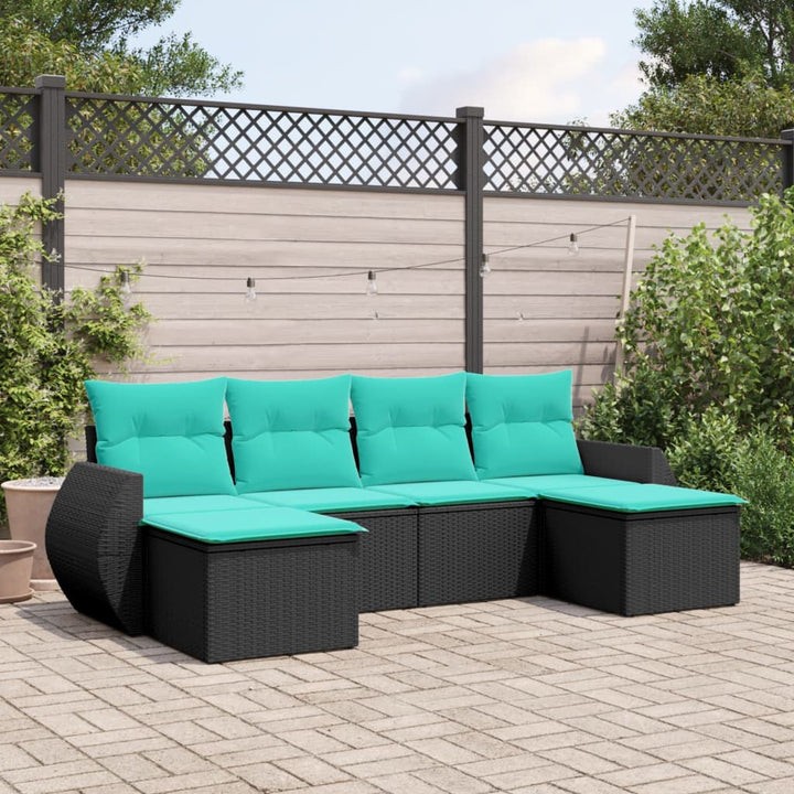 havesofasæt med 6 hynder sort polyrattan