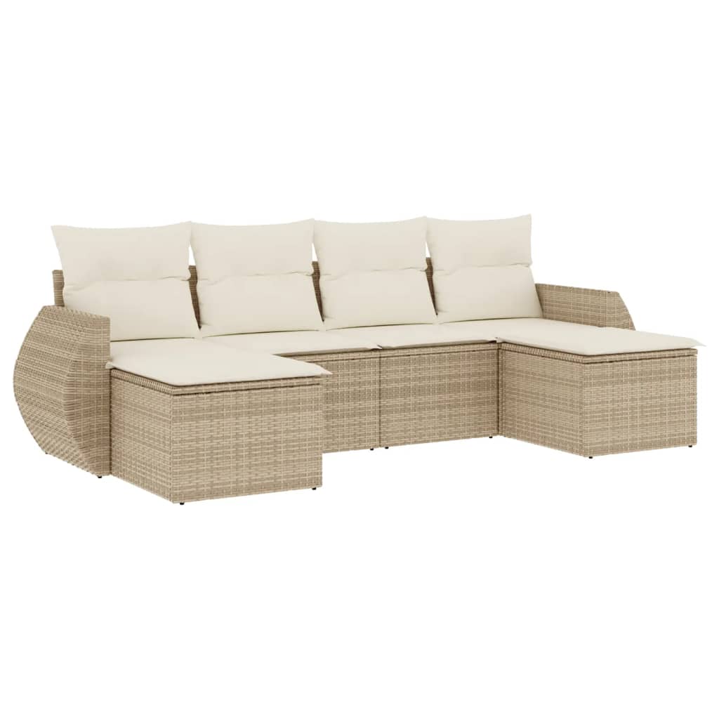 sofasæt til haven 6 dele med hynder polyrattan beige