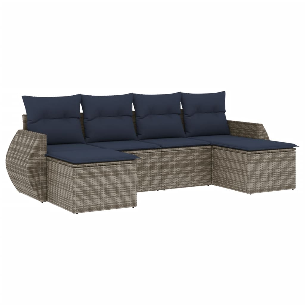 havesofasæt med 6 dele og hynder grå polyrattan