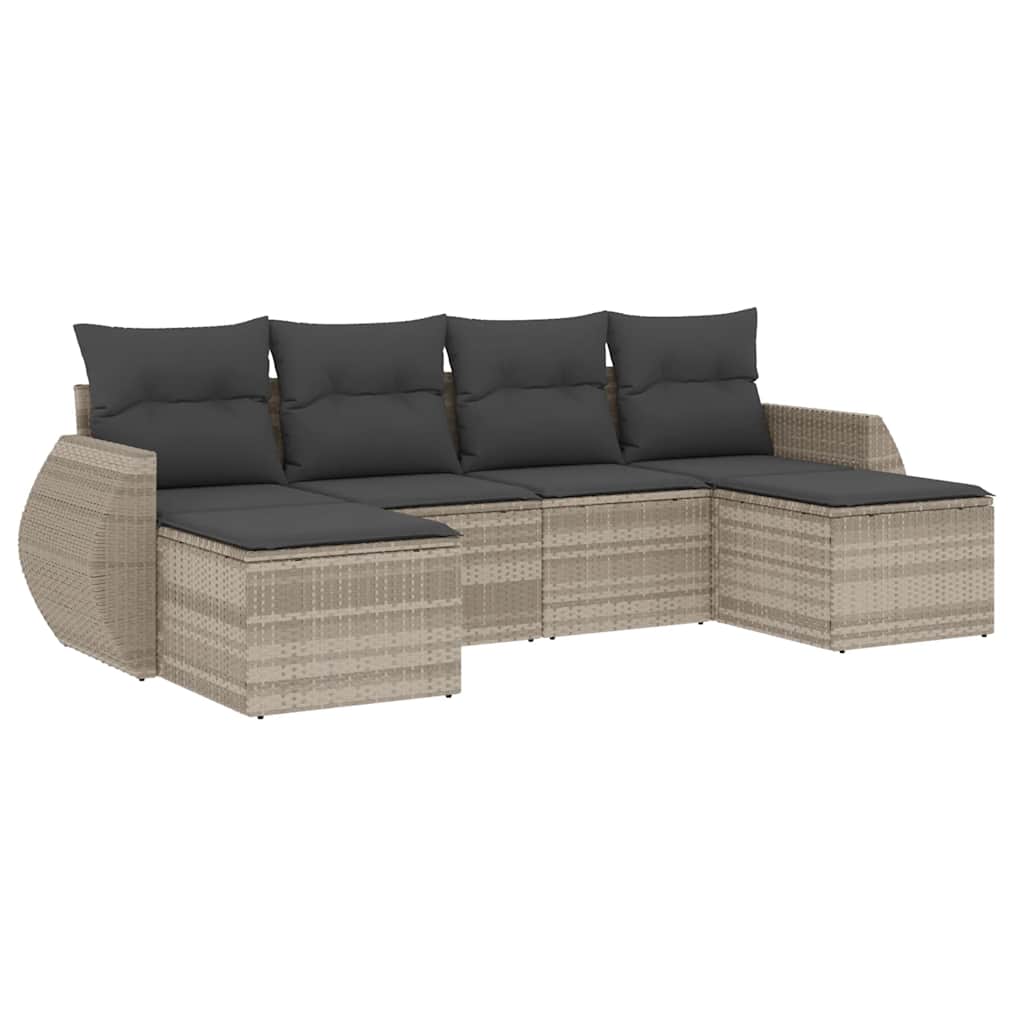 sofasæt til haven 6 dele med hynder polyrattan lysegrå