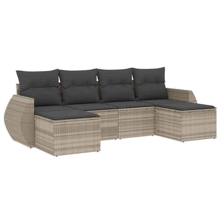 sofasæt til haven 6 dele med hynder polyrattan lysegrå
