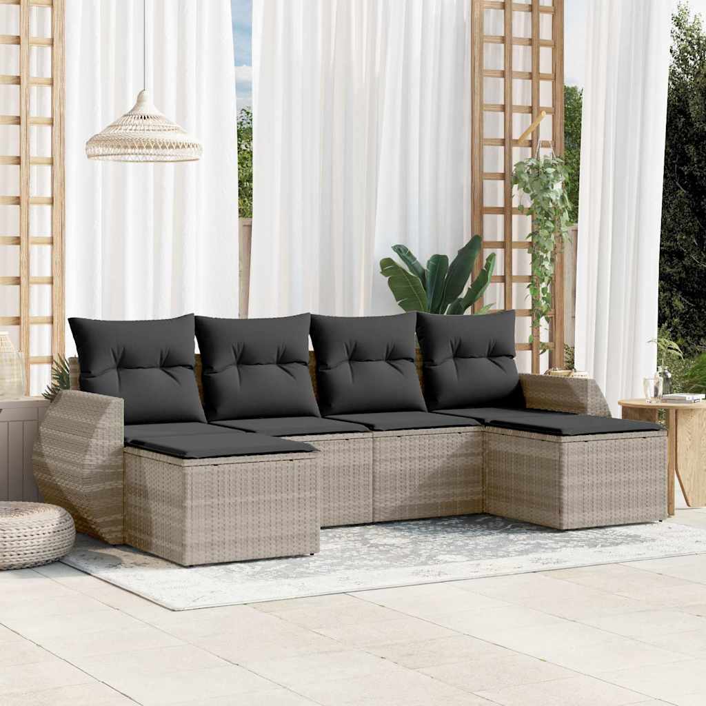 sofasæt til haven 6 dele med hynder polyrattan lysegrå
