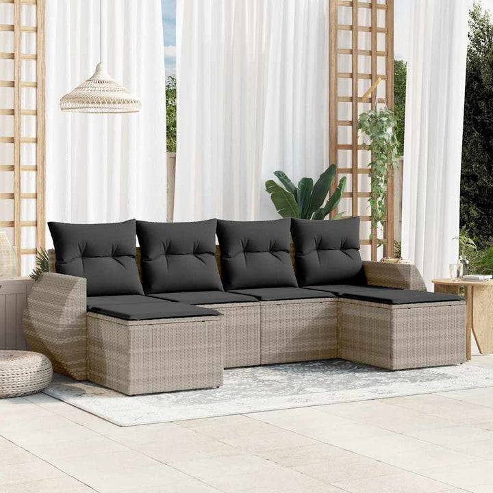 sofasæt til haven 6 dele med hynder polyrattan lysegrå