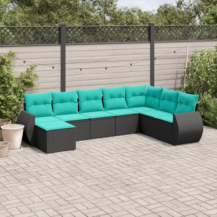 8-delt havesofasæt med hynder sort polyrattan