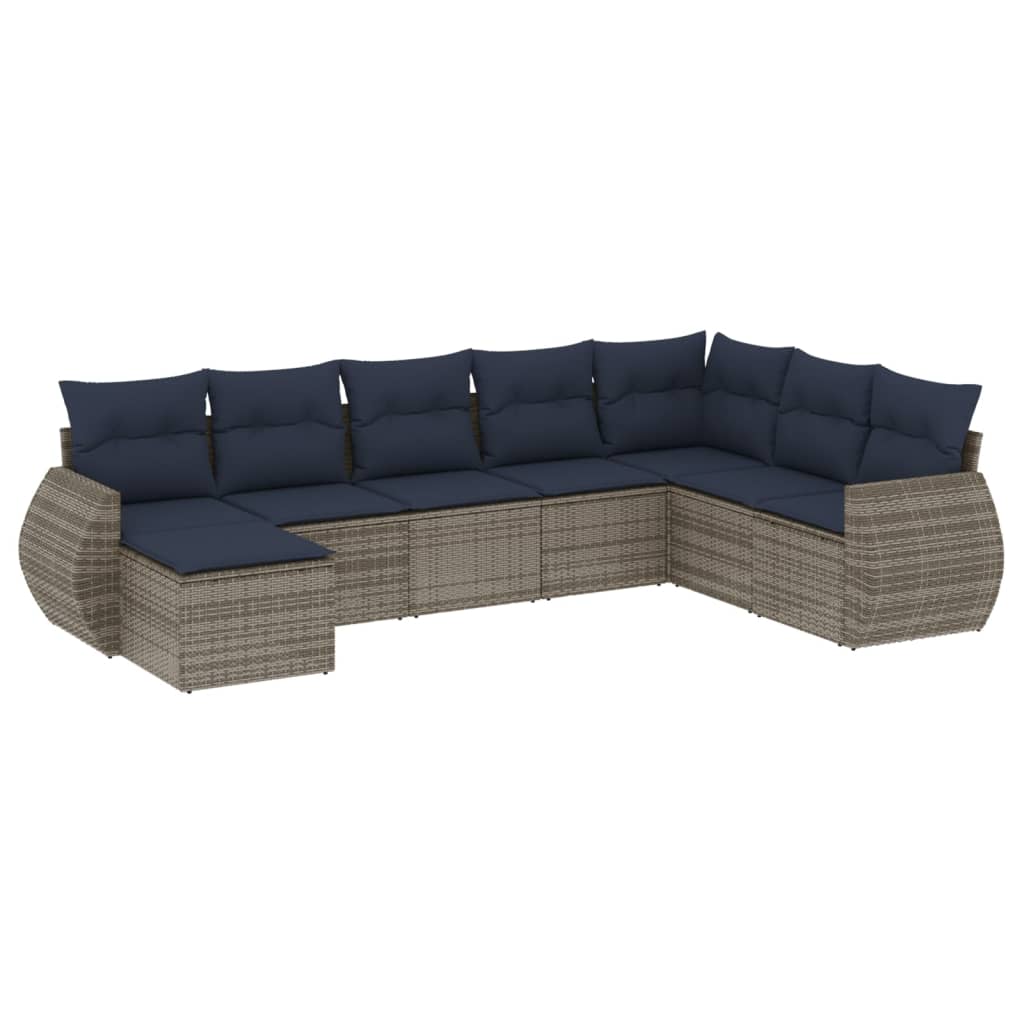 havesofasæt med 8 hynder grå polyrattan
