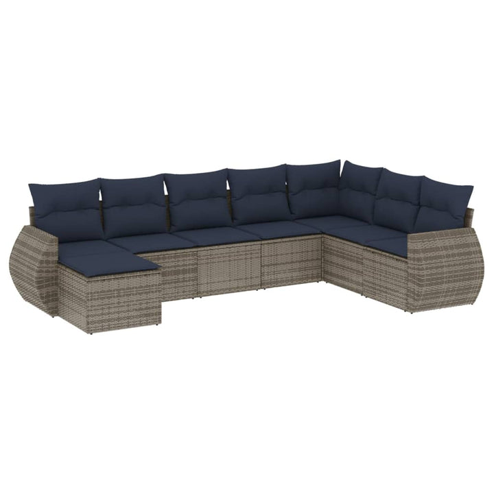 havesofasæt med 8 hynder grå polyrattan