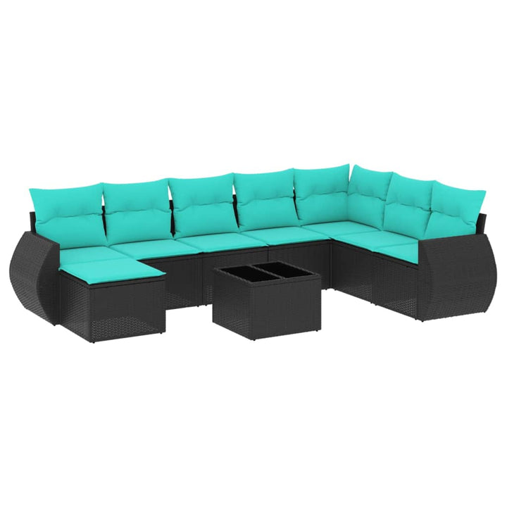 havesofasæt med 9 dele og hynder sort polyrattan