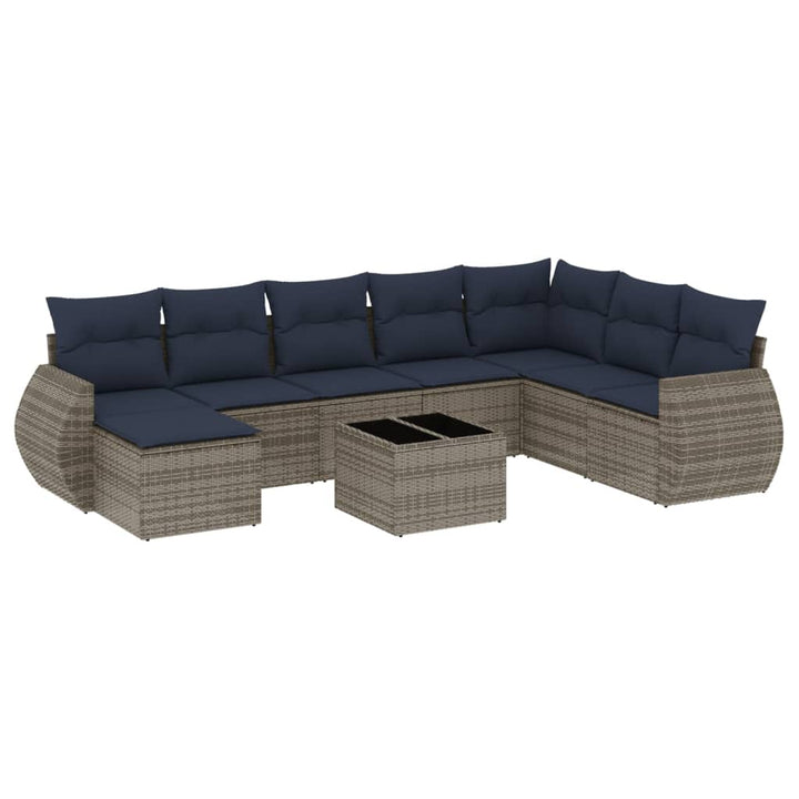 havesofasæt med 9 dele og hynder grå polyrattan
