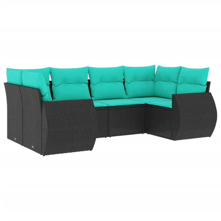 havesofasæt med 6 hynder sort polyrattan