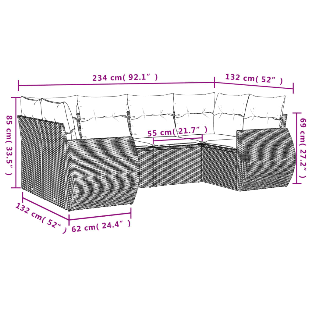 havesofasæt med 6 hynder sort polyrattan