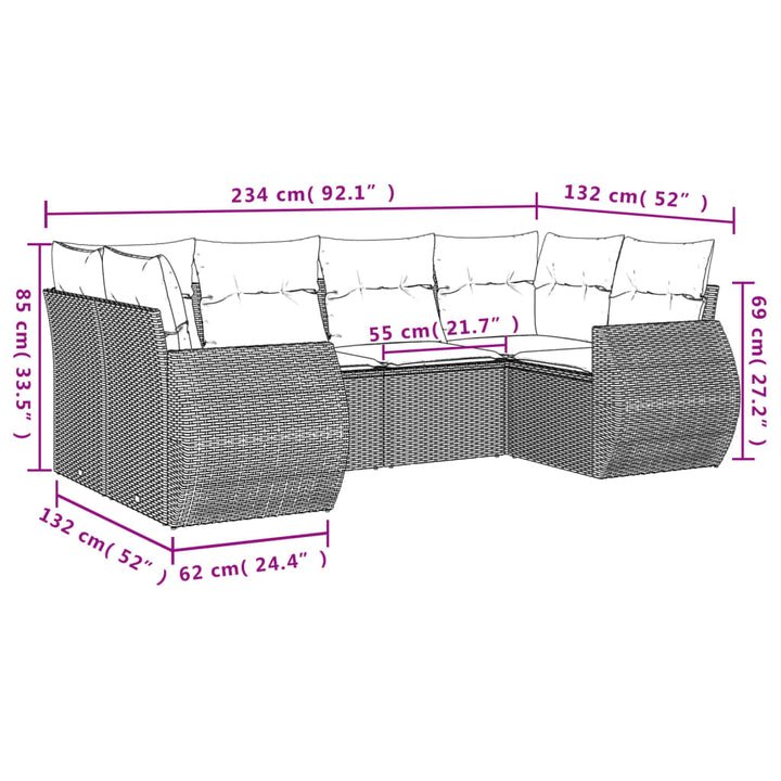 havesofasæt med 6 hynder sort polyrattan