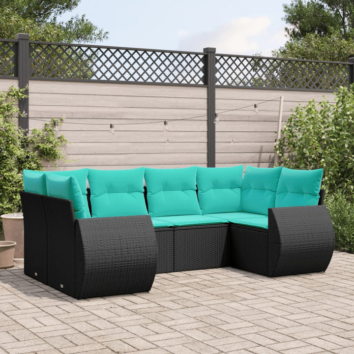 havesofasæt med 6 hynder sort polyrattan