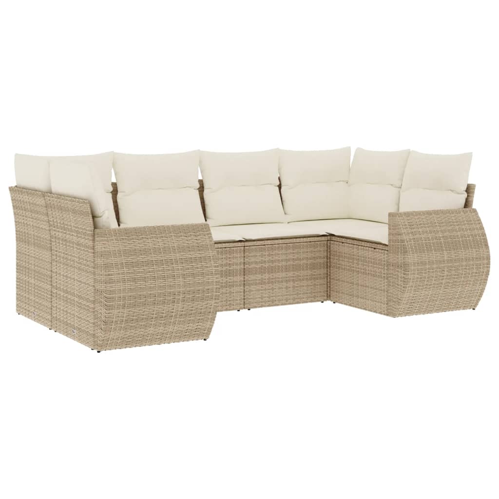 sofasæt til haven 6 dele med hynder polyrattan beige