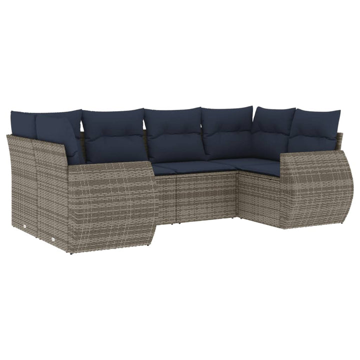 havesofasæt med 6 dele og hynder grå polyrattan
