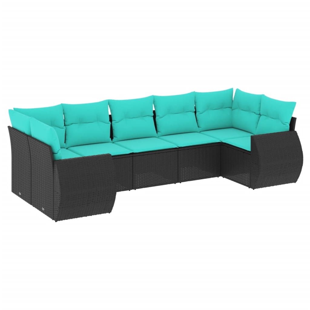 havesofasæt med 7 hynder sort polyrattan