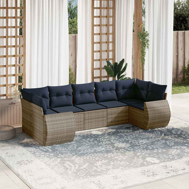 havesofasæt med 7 dele og hynder grå polyrattan