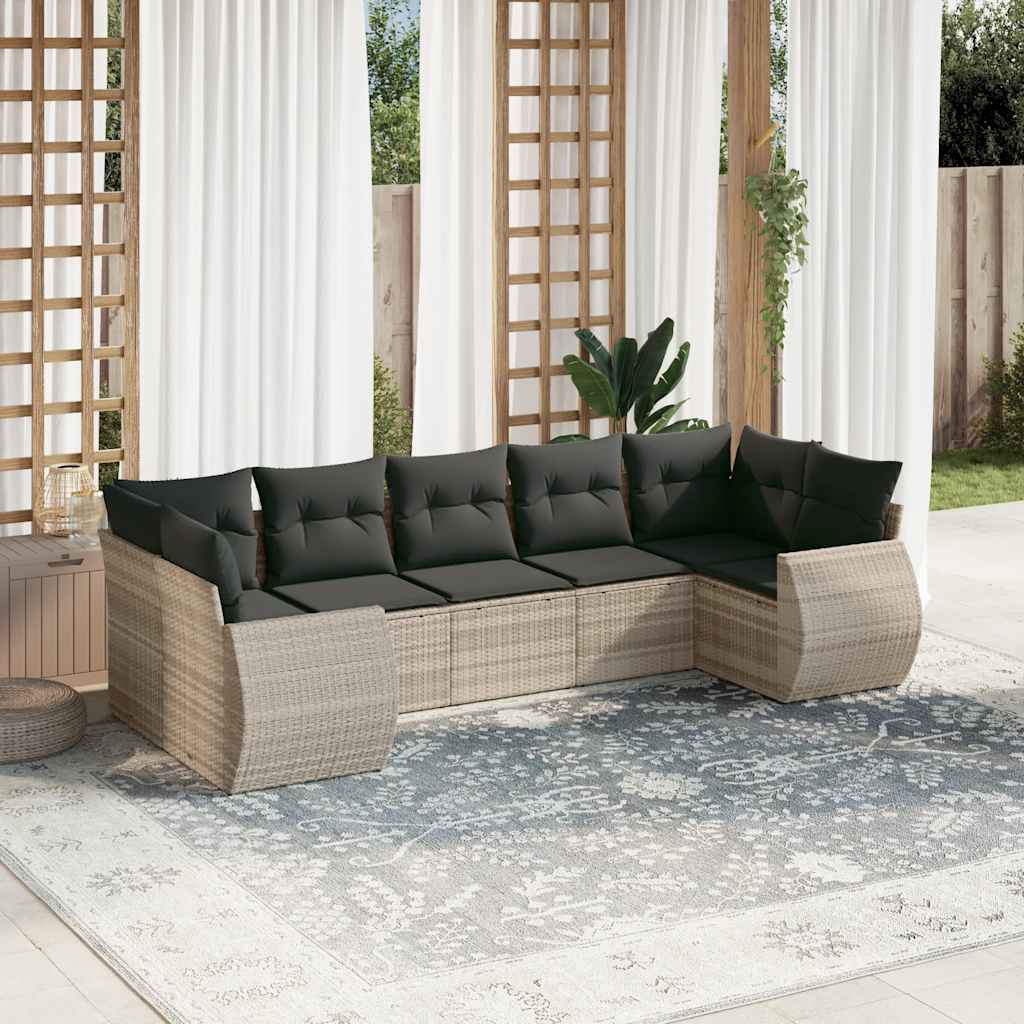 sofasæt til haven 7 dele med hynder polyrattan lysegrå