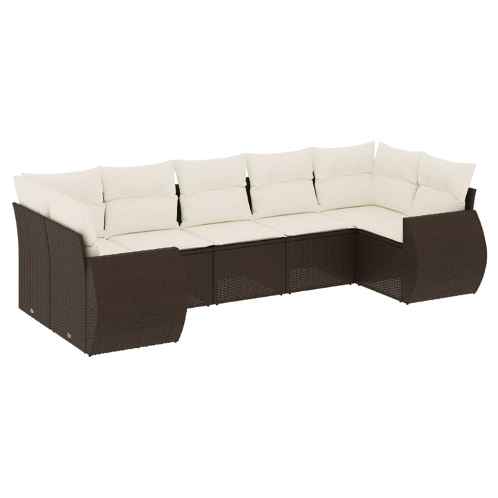 sofasæt til haven 7 dele med hynder polyrattan brun