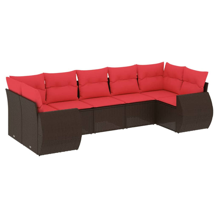 havesofasæt med 7 hynder brun polyrattan