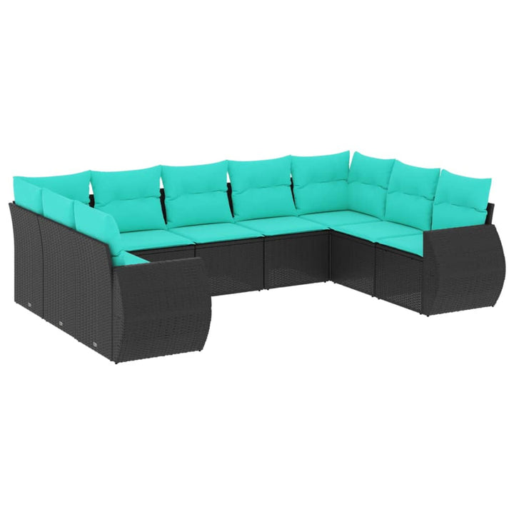 havesofasæt med 9 dele og hynder sort polyrattan