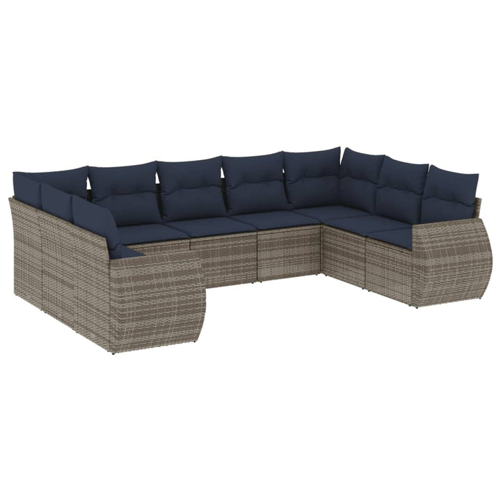 havesofasæt med 9 dele og hynder grå polyrattan
