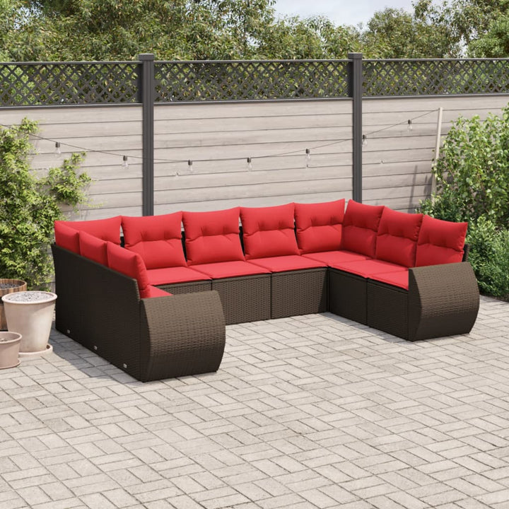 havesofasæt med 9 dele og hynder brun polyrattan