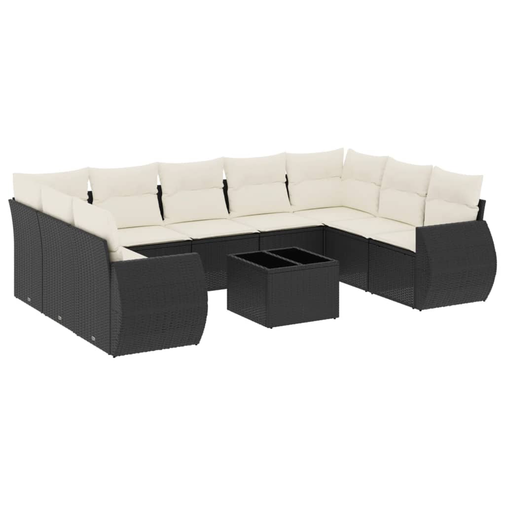 sofasæt til haven 10 dele med hynder polyrattan sort