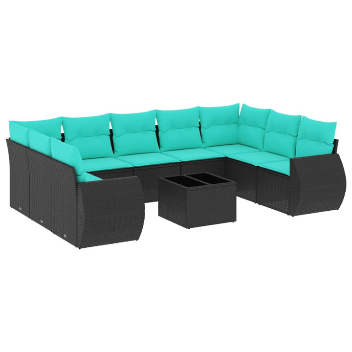 havesofasæt med 10 hynder sort polyrattan
