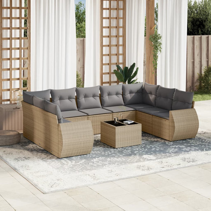 sofasæt til haven 10 dele med hynder polyrattan beige