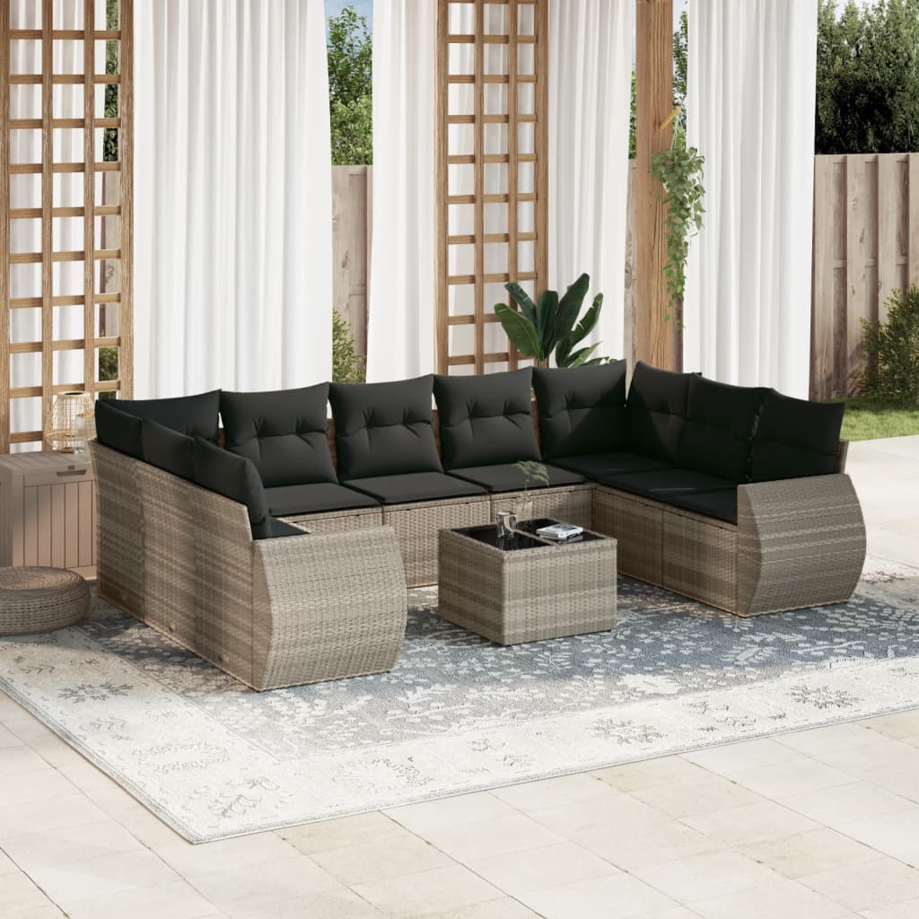 sofasæt til haven 10 dele med hynder polyrattan lysegrå