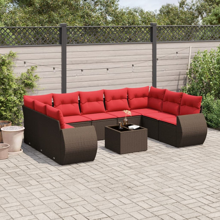 havesofasæt med 10 hynder brun polyrattan
