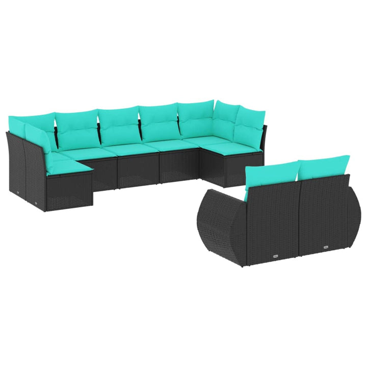 havesofasæt med 9 dele og hynder sort polyrattan