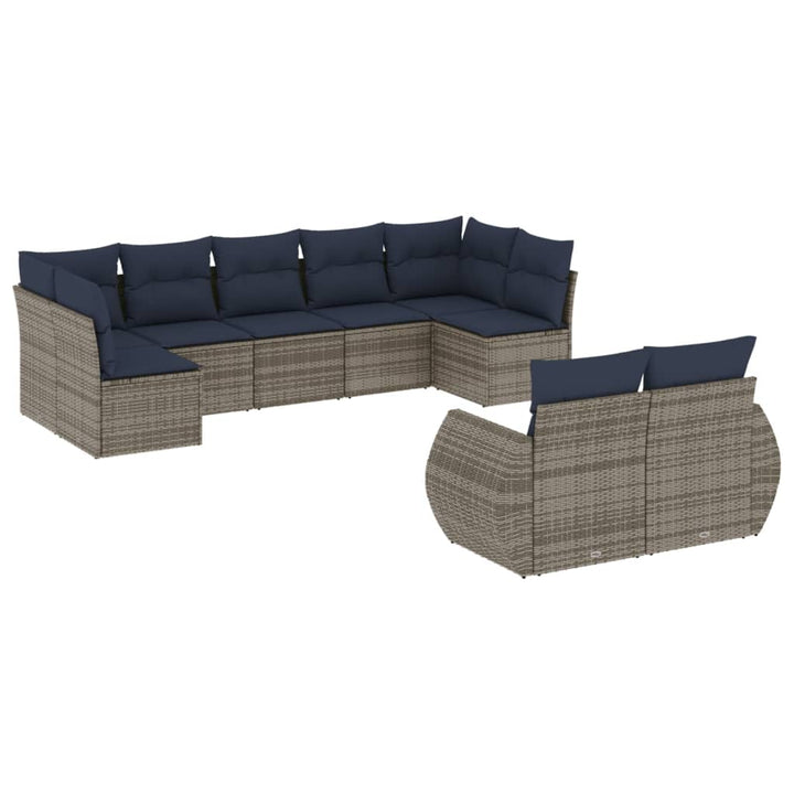 havesofasæt med 9 dele og hynder grå polyrattan