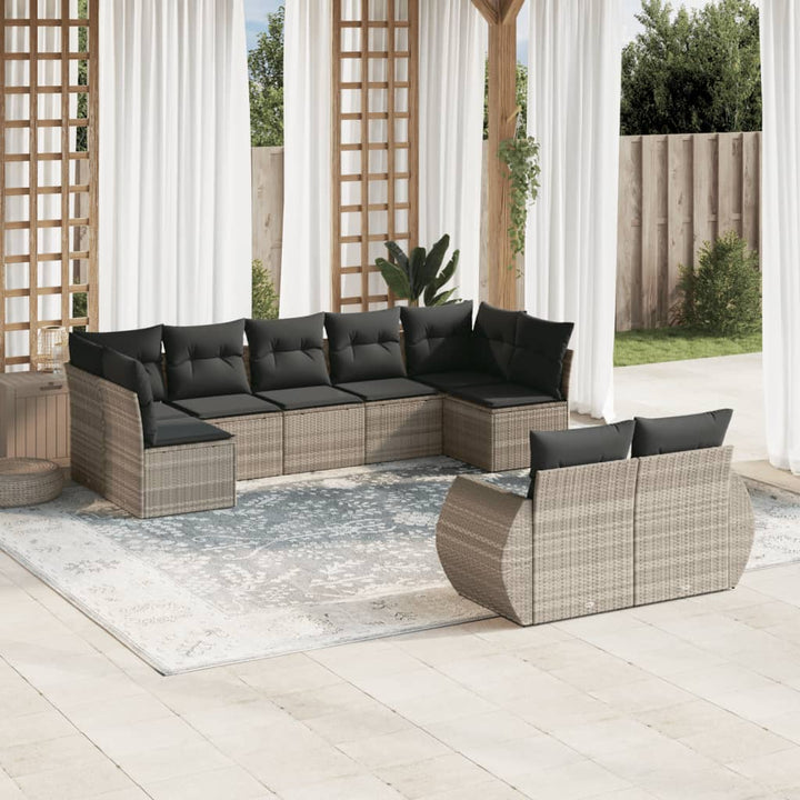 sofasæt til haven 9 dele med hynder polyrattan lysegrå