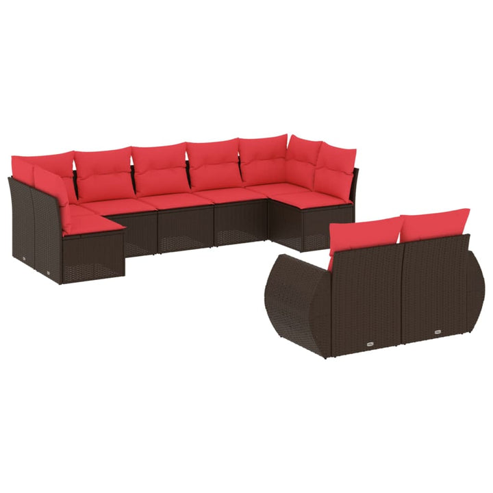 havesofasæt med 9 dele og hynder brun polyrattan