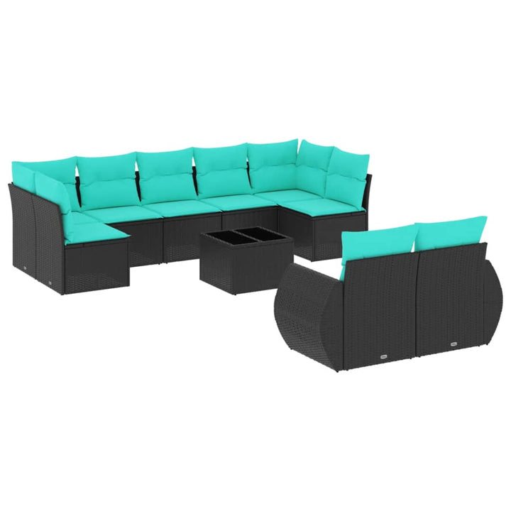 havesofasæt med 10 hynder sort polyrattan