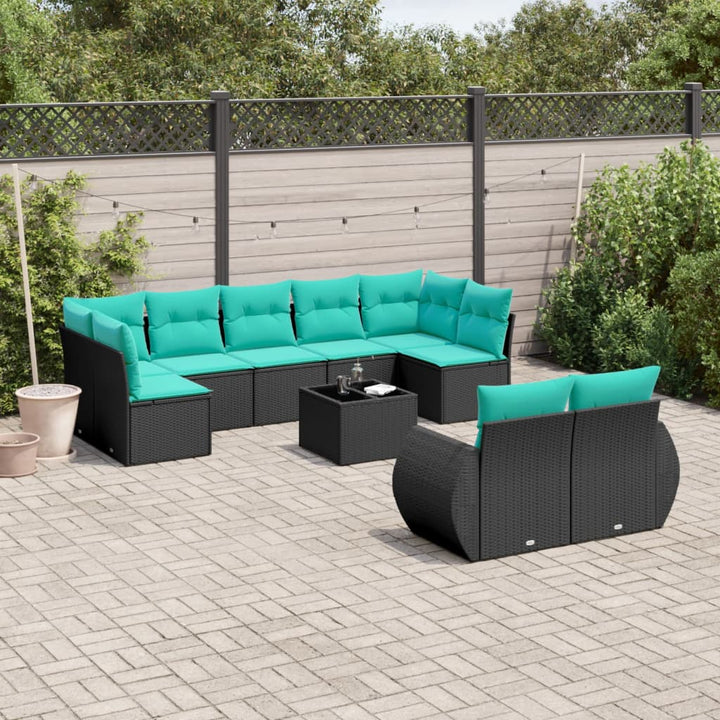 havesofasæt med 10 hynder sort polyrattan