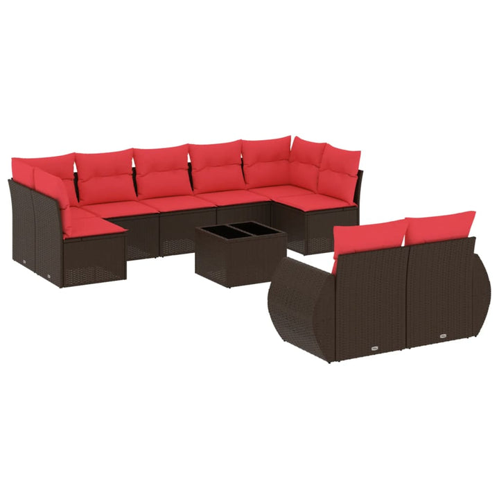 havesofasæt med 10 hynder brun polyrattan