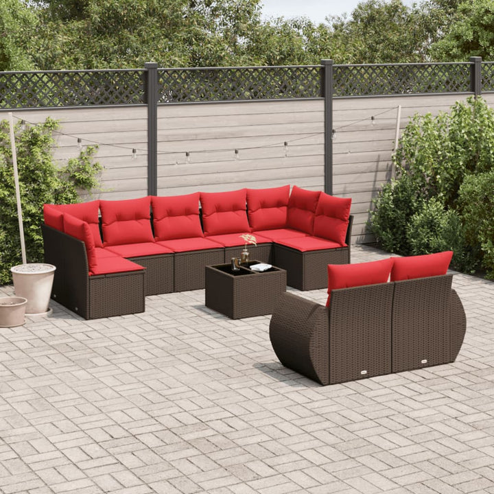 havesofasæt med 10 hynder brun polyrattan